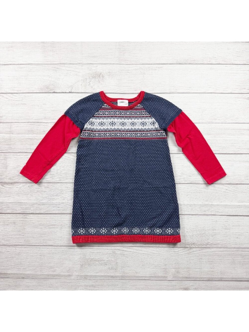 Hanna Andersson Girls Nordic Print Sweater Dress Red Navy Long Sleeve 5